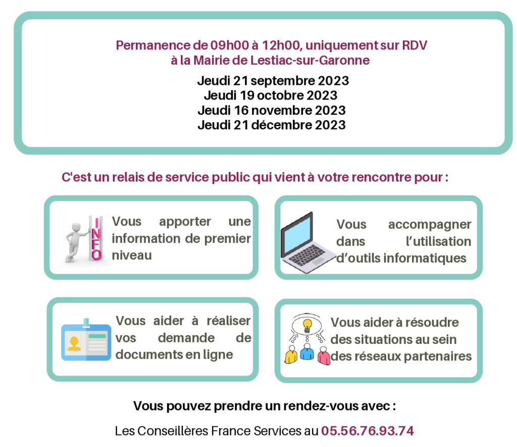 Itinérance France Services Lestiac septembre - décembre 2023