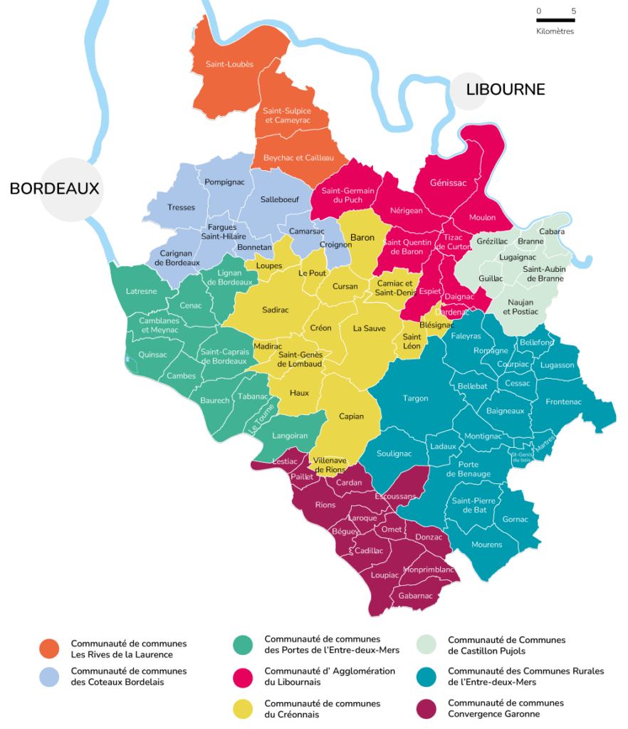 Carte territoire Entre-Deux-Mers en Gironde