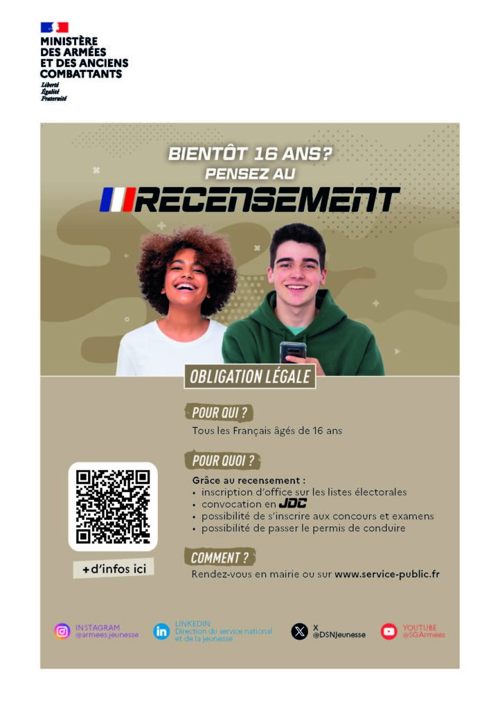 Affiche recensement jeunes 16 ans