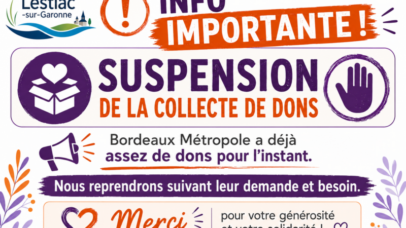 Suspension collecte dons