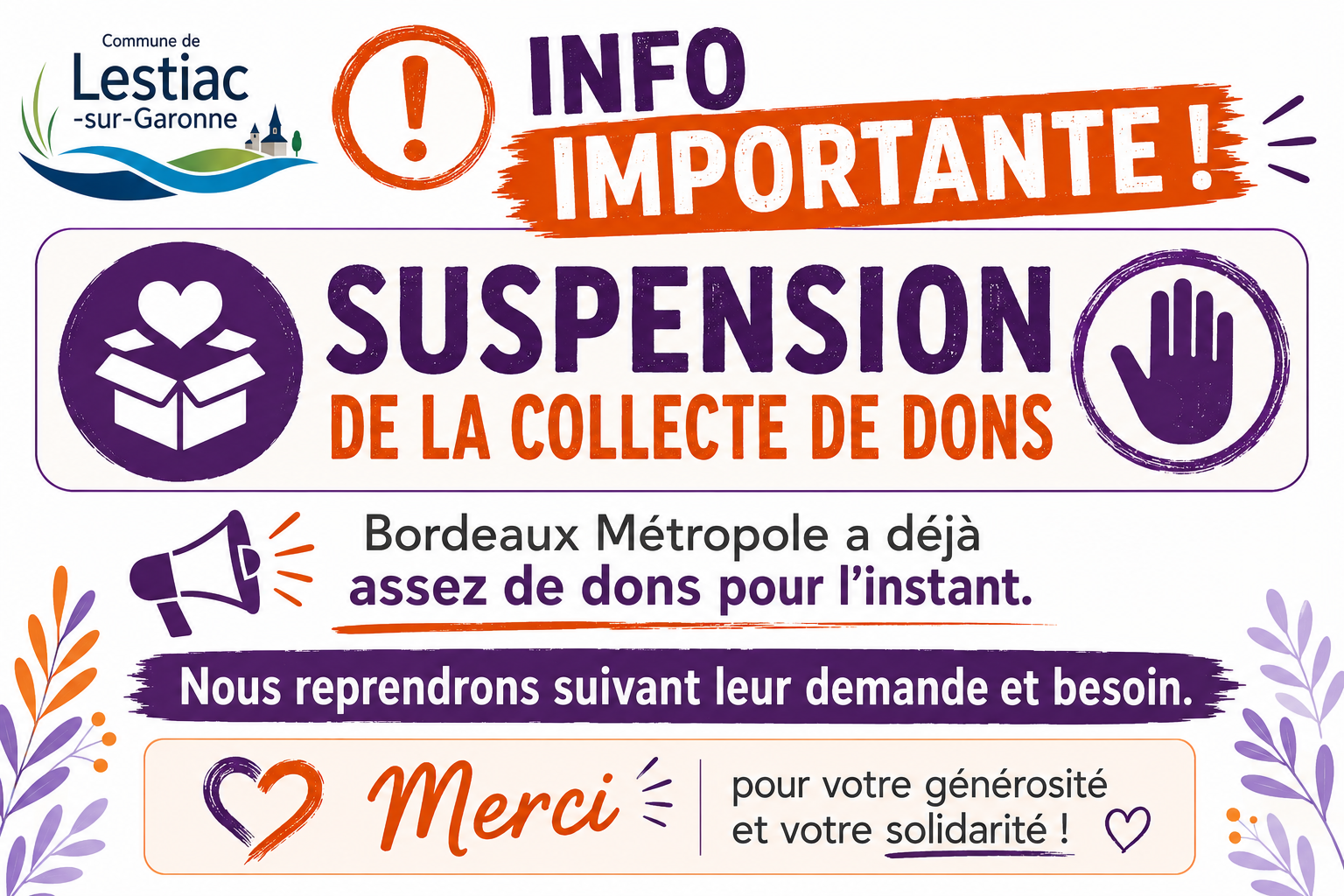 You are currently viewing Suspension de la Collecte de Dons