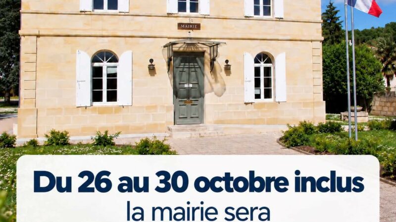 Du 26 au 30 octobre inclus, la mairie sera fermée